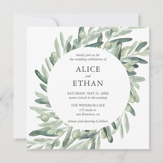 Boho Greenery Olive Leaves Wedding Kaart (Voorkant)