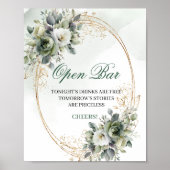 Boho Greenery Open Bar 8x10 Tafel Sign Gold Poster (Voorkant)