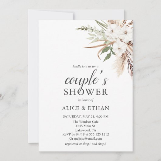 Boho Greenery Pampa Grass Couple Shower Kaart (Voorkant)