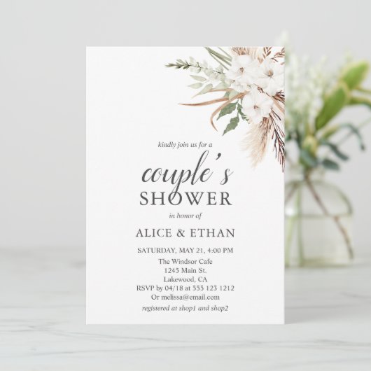 Boho Greenery Pampa Grass Couple Shower Kaart (Staand voorkant)