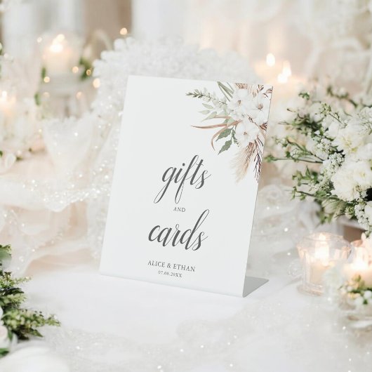 Boho Greenery Pampa Grass Huwelijkscadeaus Kaarten Reclamebord Met Voetstuk