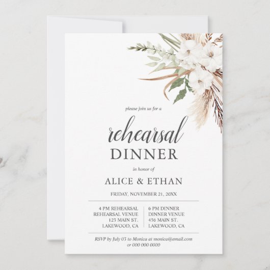 Boho Greenery Pampa Grass Rehearsal Dinner Kaart (Voorkant)