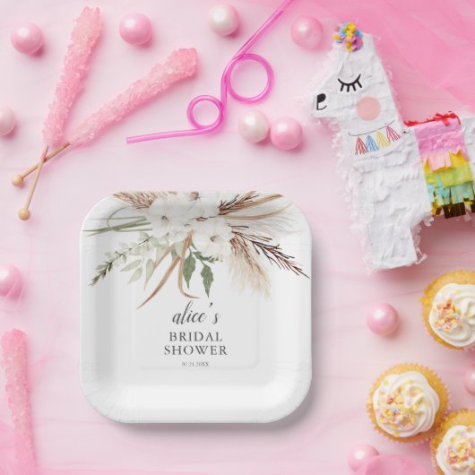 Boho Greenery Pampa Grass Vrijgezellenfeest Papieren Bordje (Feest)