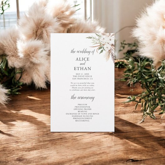 Boho Greenery Pampa Grass Wedding Programme