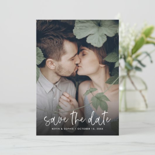 Boho Greenery Photo Save the Date (Staand voorkant)