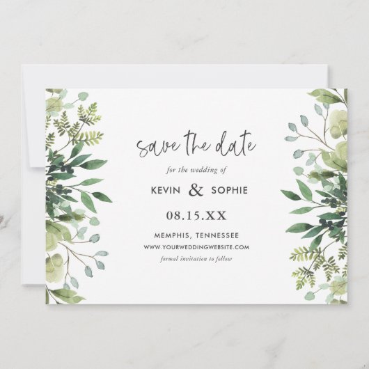 Boho Greenery Photo Save the Date (Achterkant)