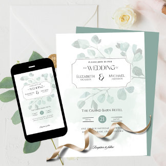 Boho Greenery Print of Digitale Trouw Uitnodiging