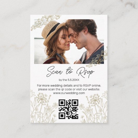 Boho Greenery QR Code RSVP Foto Wedding Groen Informatiekaartje (Voorkant)