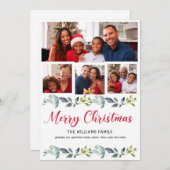 Boho Greenery Red Merry Kerstfeest 4 serie Foto Feestdagenkaart (Voorkant / Achterkant)