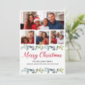 Boho Greenery Red Merry Kerstfeest 4 serie Foto Feestdagenkaart (Staand voorkant)