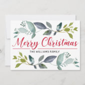 Boho Greenery Red Merry kersttypografie Feestdagenkaart (Voorkant)