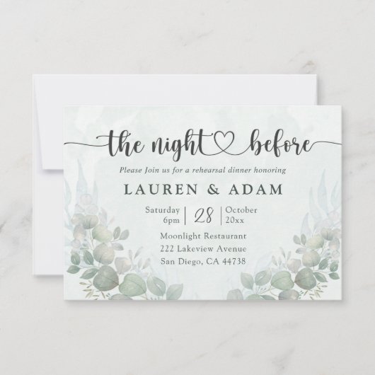 Boho Greenery Rehearsal Dinner  Wedding Invitation Kaart (Voorkant)