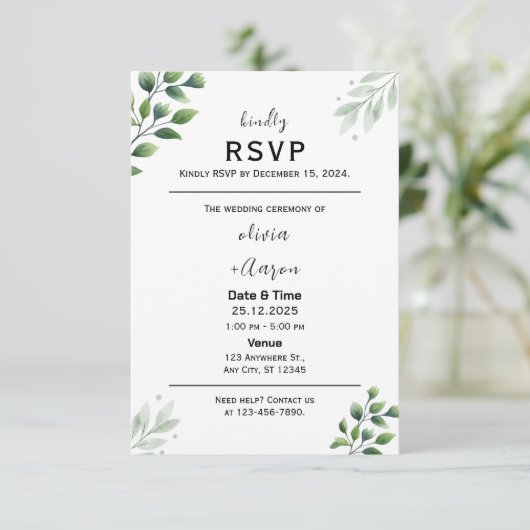 Boho Greenery RSVP Card Invitation (Staand voorkant)