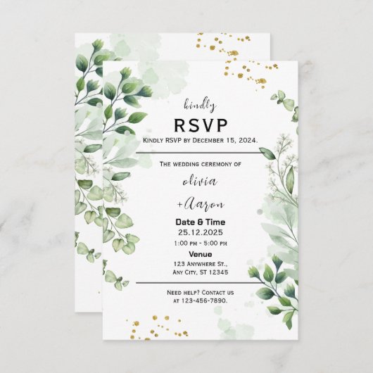 Boho Greenery RSVP Card Invitation (Voorkant / Achterkant)