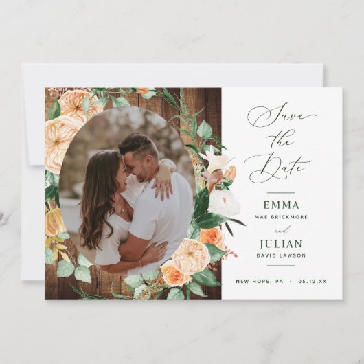 Boho Greenery Rustic Barn Wood Foto Save The Date (Voorkant)