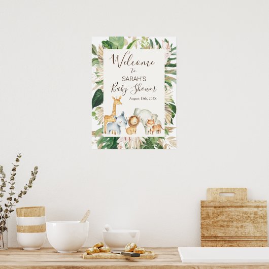 Boho Greenery Safari Baby shower Welkomstteken Poster (Keuken)