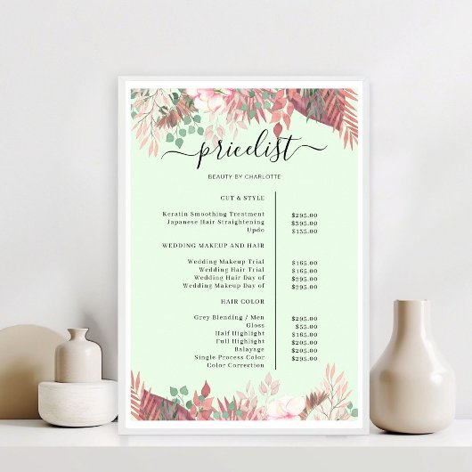 Boho Greenery Salon prijslijst Poster