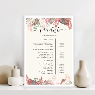 Boho Greenery Salon Prijslijst Poster