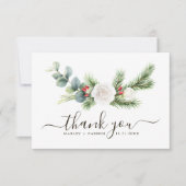 Boho Greenery Script Evergreen Wedding Bedankkaart (Voorkant)