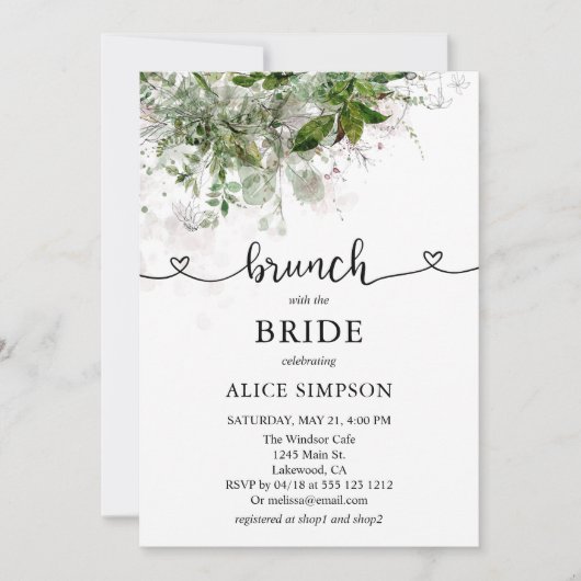 Boho Greenery Script Heart Brunch Vrijgezellenfees Kaart (Voorkant)