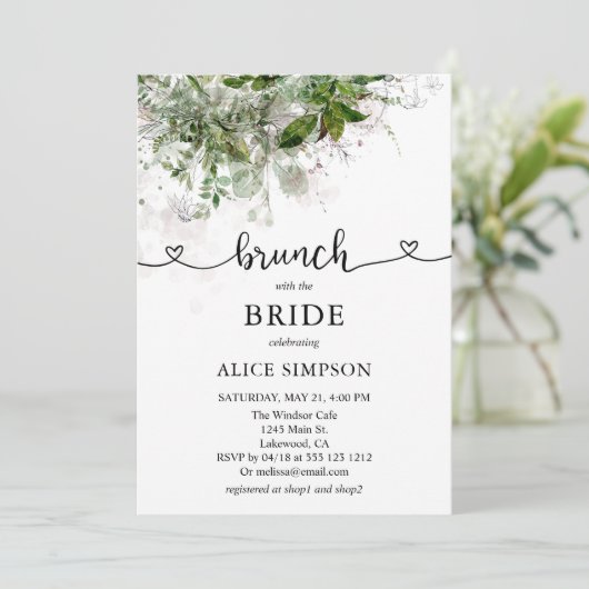 Boho Greenery Script Heart Brunch Vrijgezellenfees Kaart (Staand voorkant)