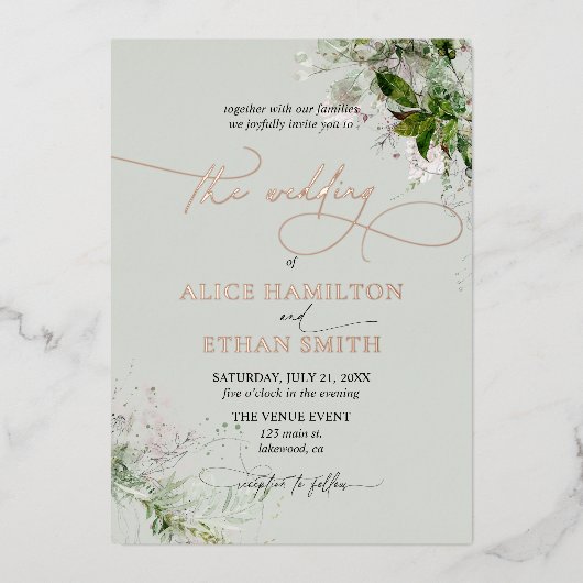 Boho Greenery Script Wedding Folie Invitation Uitnodiging (Voorkant)