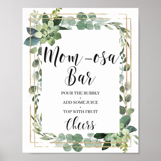 Boho greenery succulent floral mamma-osa bar sign poster (Voorkant)