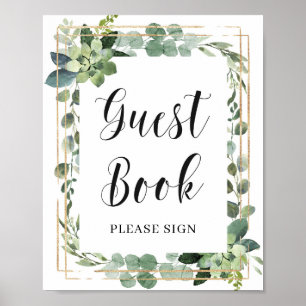 Boho Greenery Succulent Flowers Guest Book Sign Poster