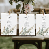 Boho greenery table number seating chart cards