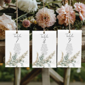Boho greenery table number seating chart cards