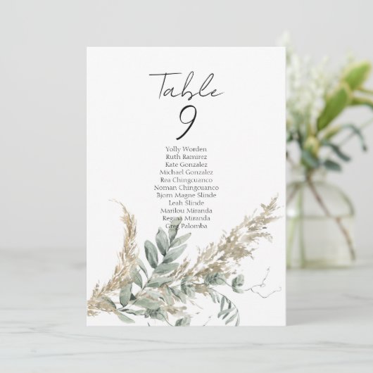 Boho greenery table number seating chart cards (Staand voorkant)