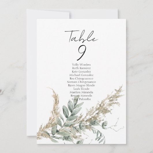 Boho greenery table number seating chart cards (Achterkant)