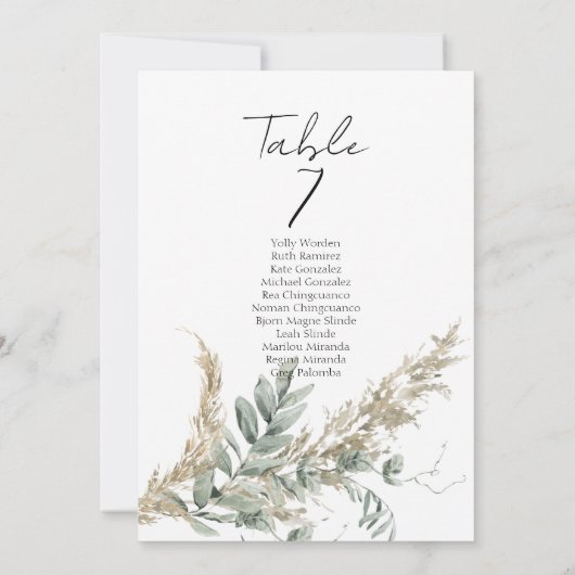 Boho greenery table number seating chart cards (Achterkant)