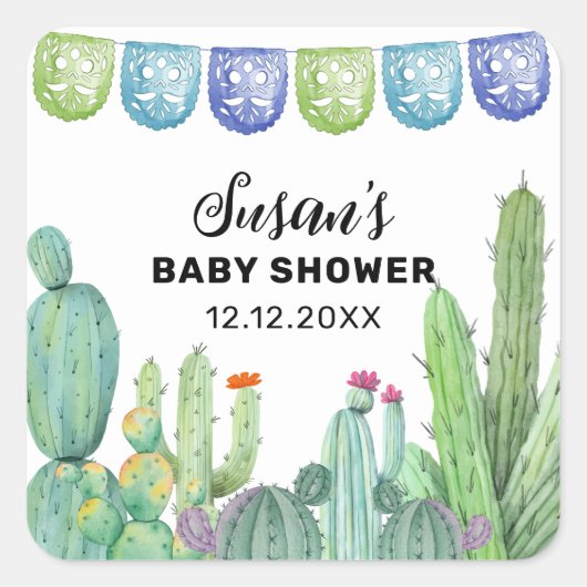 Boho Greenery Taco Fiesta Cactus Baby shower Vierkante Sticker (Voorkant)