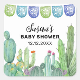 Boho Greenery Taco Fiesta Cactus Baby shower Vierkante Sticker