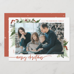 Boho Greenery Terracotta Rust kerstfoto Feestdagenkaart