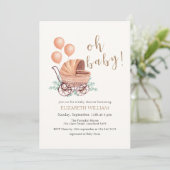 Boho Greenery wandelwagenballon Baby shower Kaart (Staand voorkant)