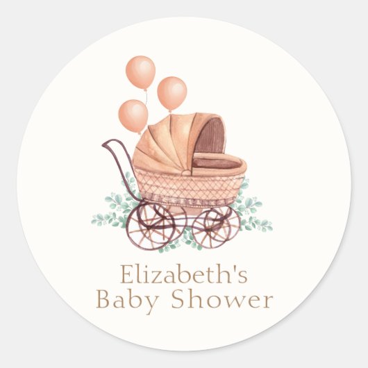  Boho Greenery wandelwagenballon Baby shower Ronde Sticker (Voorkant)