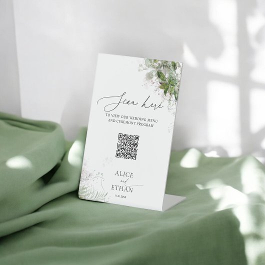 Boho Greenery Wedding Online Menu Pedestal Sign Reclamebord Met Voetstuk