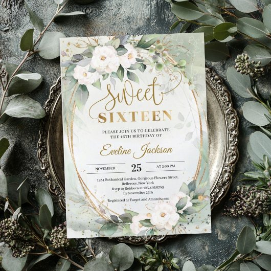 Boho Greenery witte rozen gouden folie ovaal zoet  Kaart