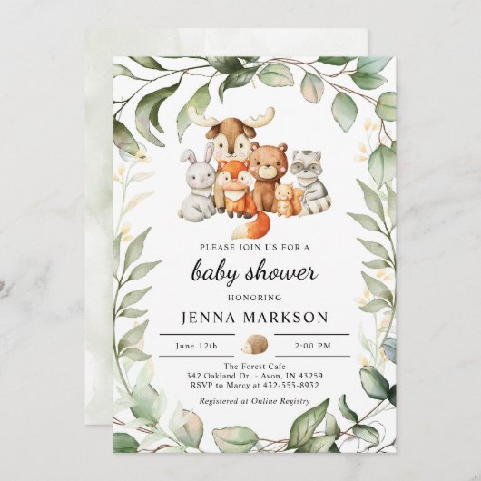 Boho Greenery Woodland Baby shower Invitation Kaart (Voorkant / Achterkant)