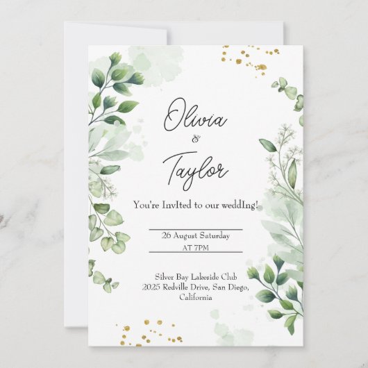 Boho Greenery Wreath bruiloft uitnodiging (Voorkant)