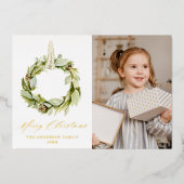 Boho Greenery Wreath Foto Folie Feestdagenkaart (Voorkant)