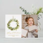 Boho Greenery Wreath Foto Folie Feestdagenkaart (Staand Voorkant)