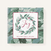Boho Greenery Wreath Red Joy Script Familienaam Notitieboek (Voorkant)