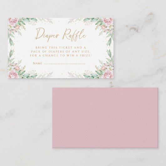 Boho Greeney Pink Floral Baby shower Diaper Raffle Informatiekaartje (Voorkant / Achterkant)