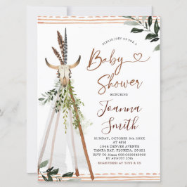 Boho Grenery Animal Skull Teepee Baby shower Kaart