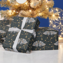 Boho Grey Celestial Moth Pattern Cadeaupapier