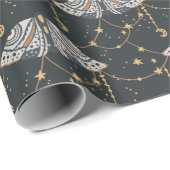 Boho Grey Celestial Moth Pattern Cadeaupapier (Rol Hoek)