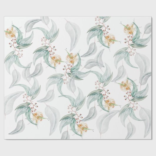 Boho Grey Mint Waterverf Eucalyptus Floral Cadeaupapier (Vlak)